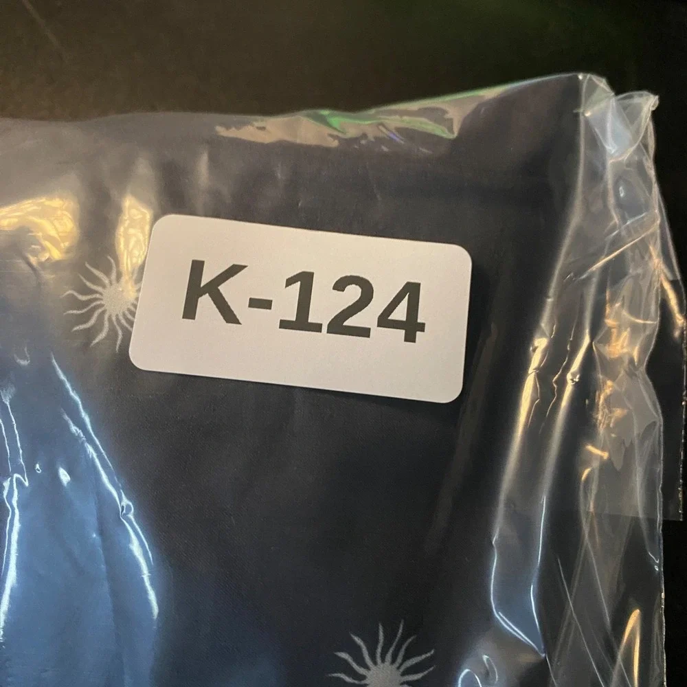 NWOT Katin Black Swim Hybrids with Light Blue Waistband & White Starburst Print